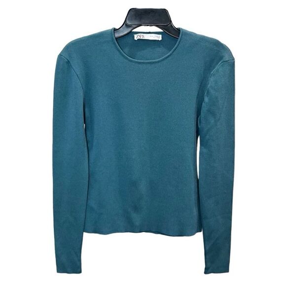 Zara ribbed teal sweater size medium - Picture 2 of 13